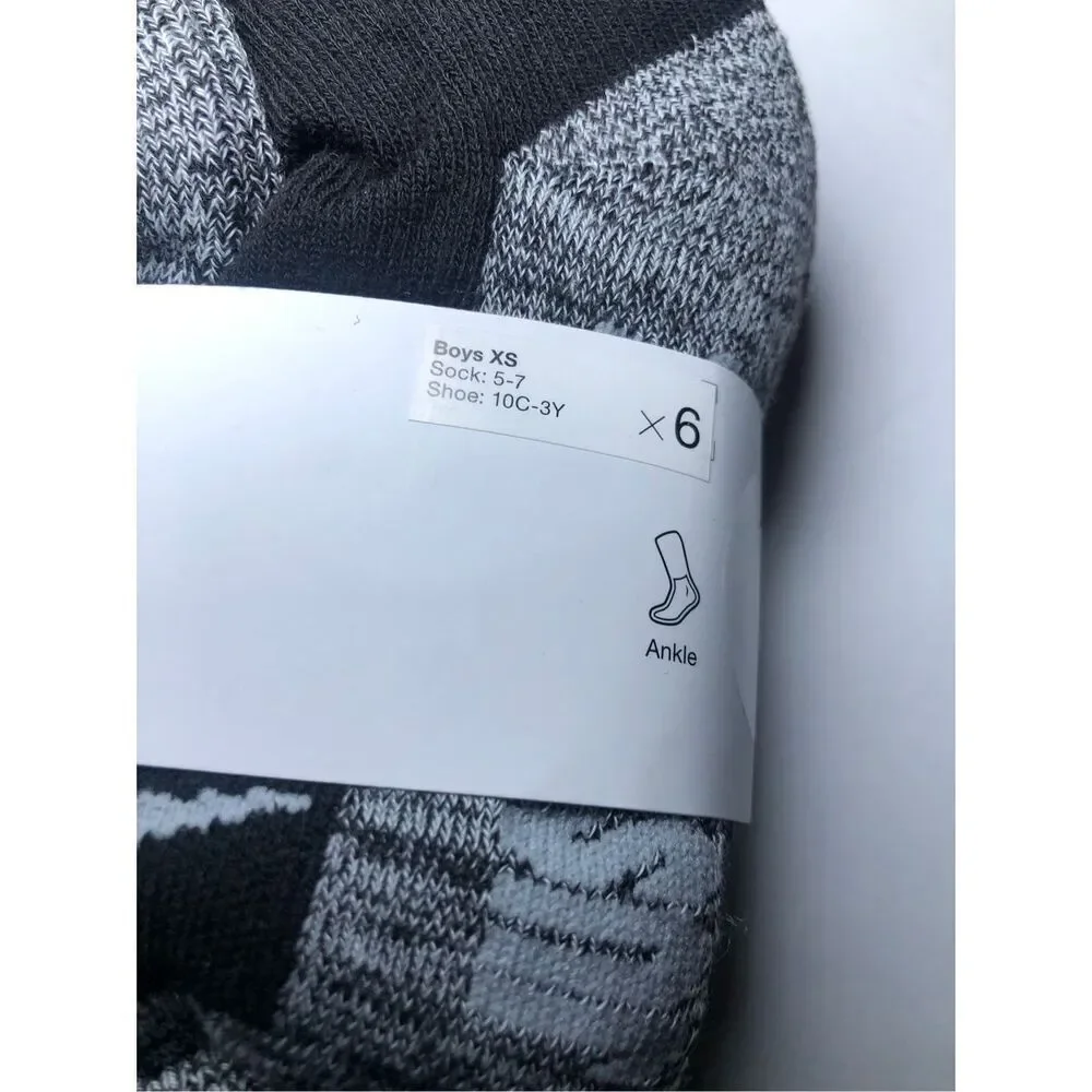 Nike Kids Cushioned Ankle Socks Size 5-7/ Shoe 10C-3Y  6 pack